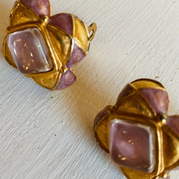 Jay Strongwater Purple &Gold Clip on Earrings - Picture 16 of 16